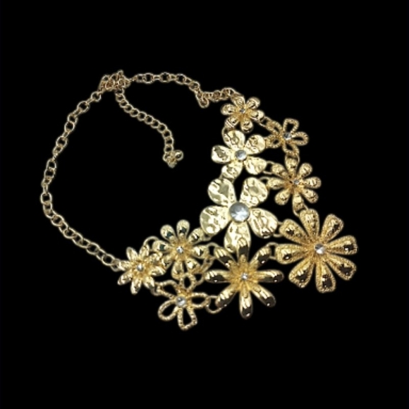 Gold Plated Floral Statement Necklace/Choker - Picture 5 of 9